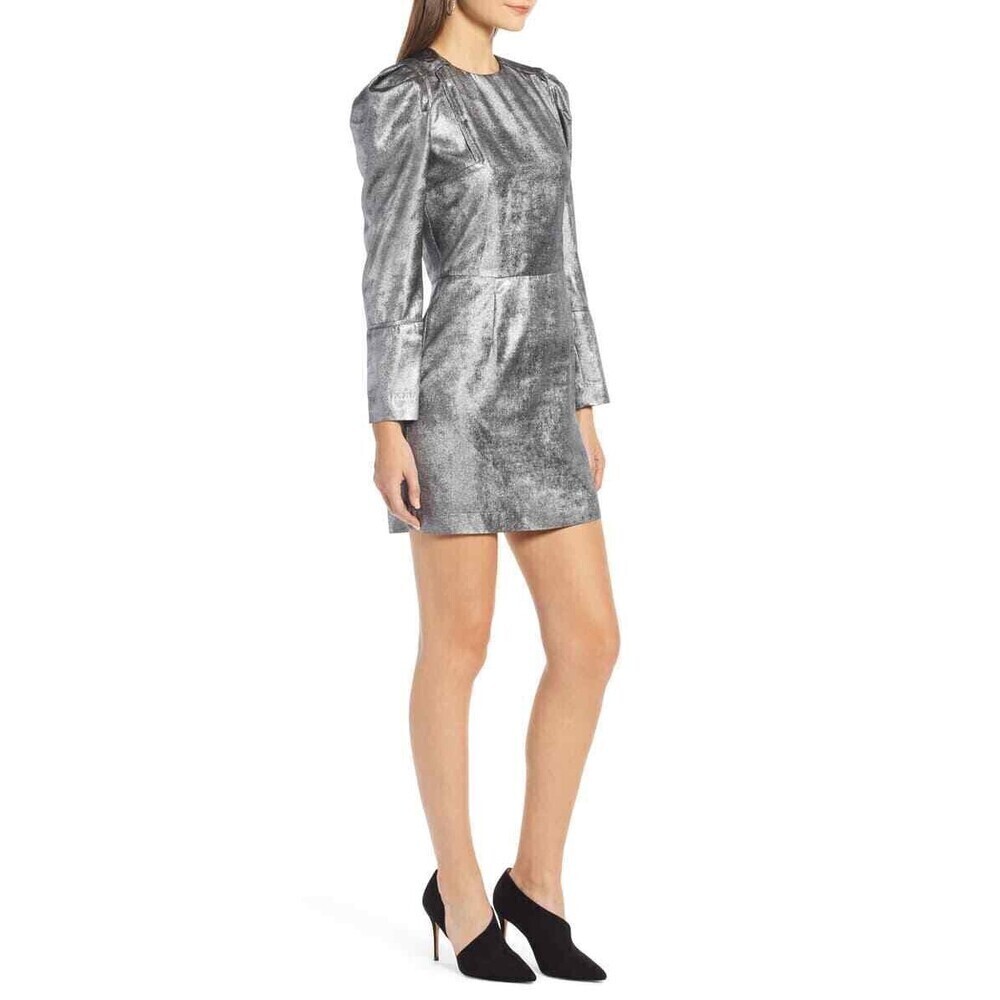 Something Navy Foil Shimmer Silver Mini Dress 180$ size XS